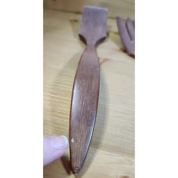 Vintage Wooden Salad Utensils Fork 12" Serving Set Made in Canada MCM Style Read - Picture 8 of 8